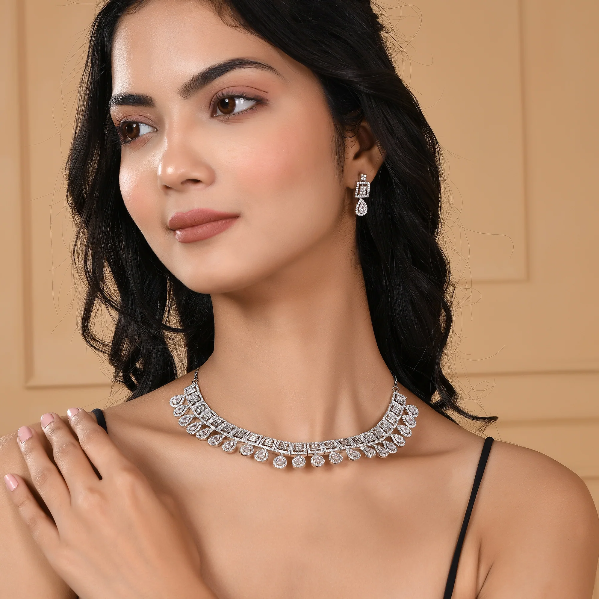 Teardrop Cut Zircons Silver Plated Brass Jewellery Set - Image 2