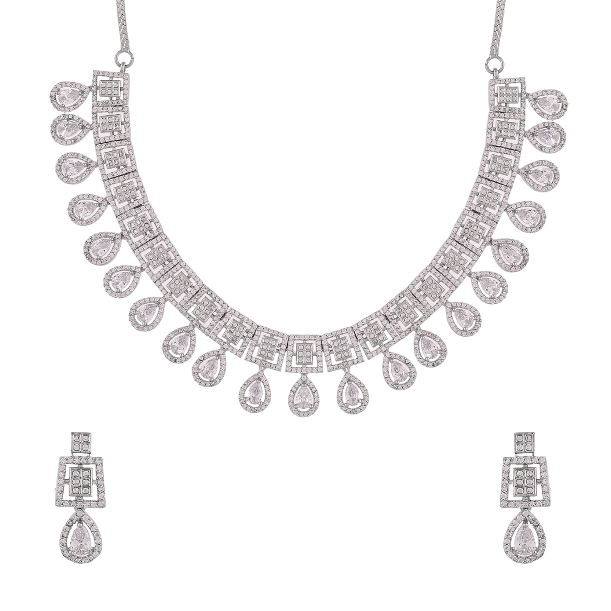 Teardrop Cut Zircons Silver Plated Brass Jewellery Set - Image 3