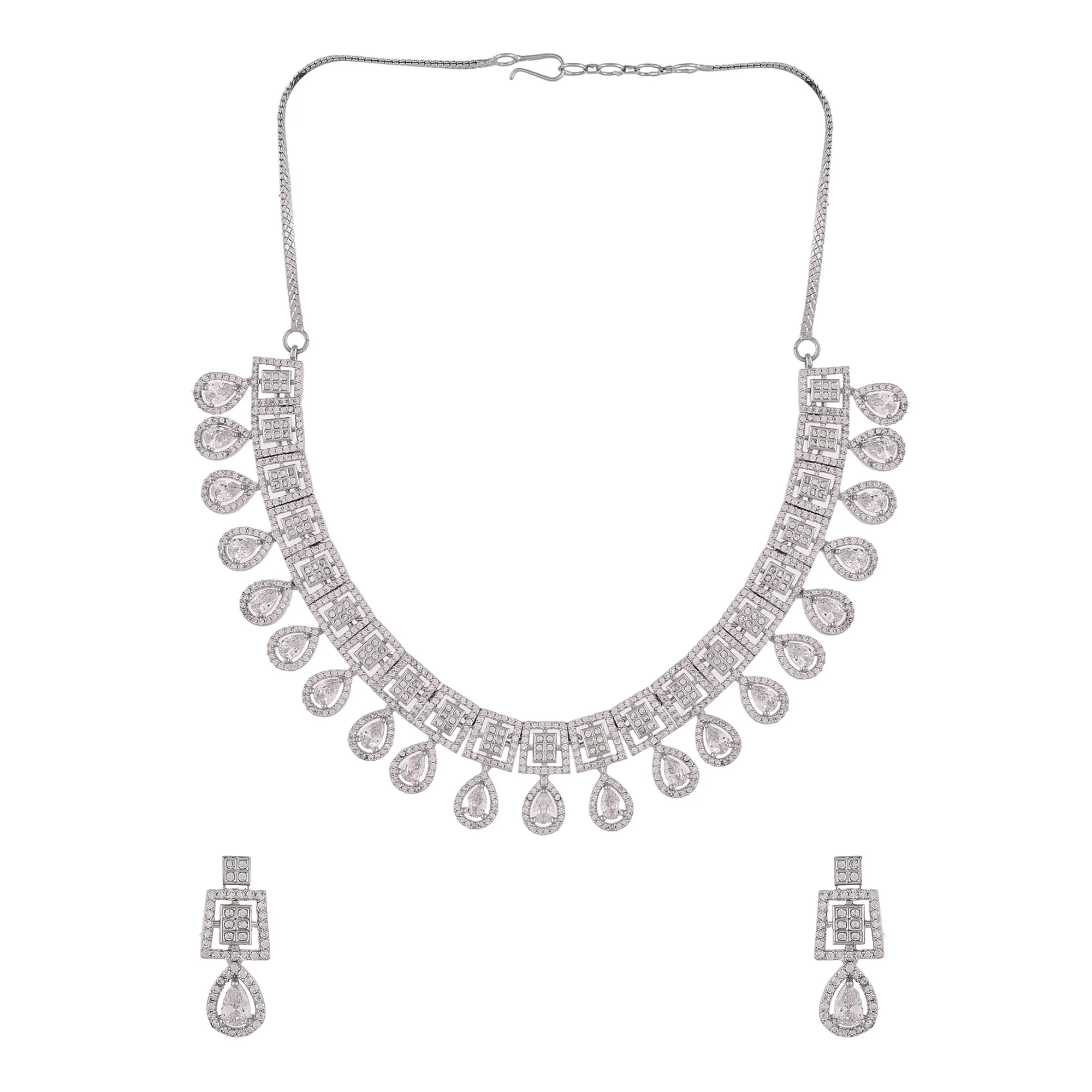 Teardrop Cut Zircons Silver Plated Brass Jewellery Set - Image 4