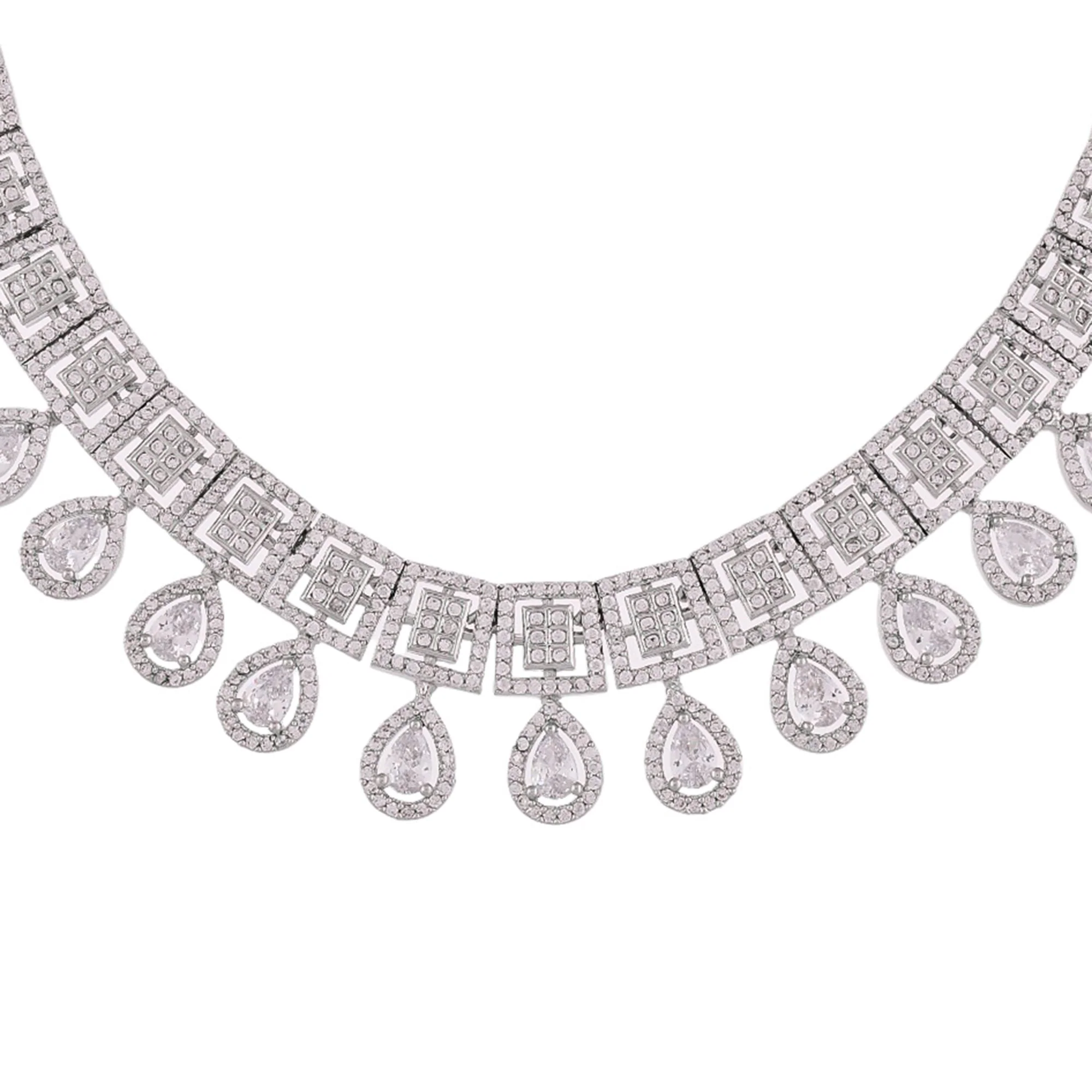 Teardrop Cut Zircons Silver Plated Brass Jewellery Set - Image 5