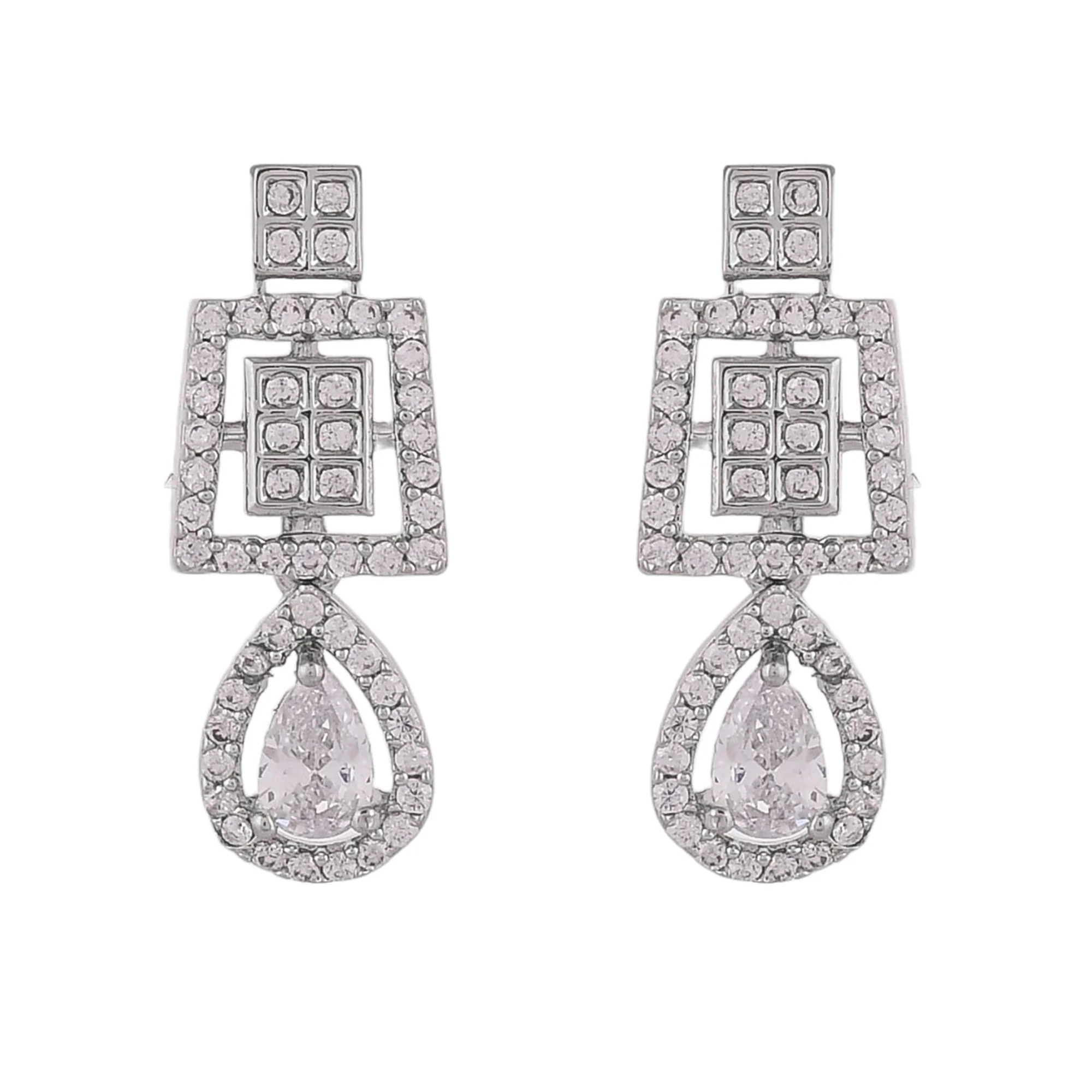 Teardrop Cut Zircons Silver Plated Brass Jewellery Set - Image 6