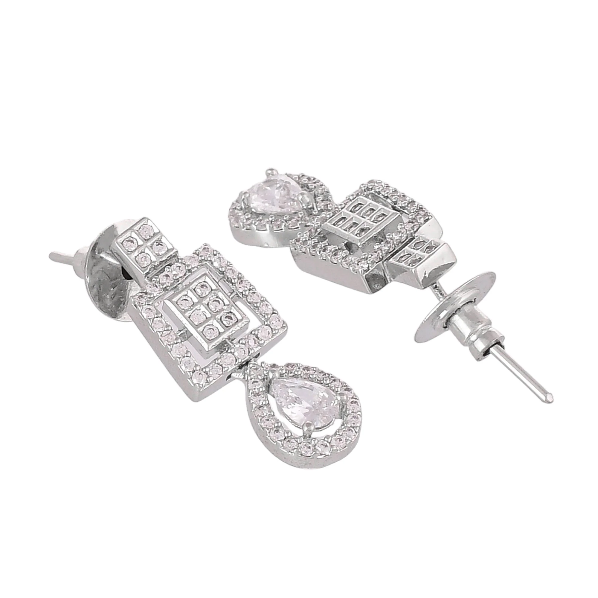 Teardrop Cut Zircons Silver Plated Brass Jewellery Set - Image 7