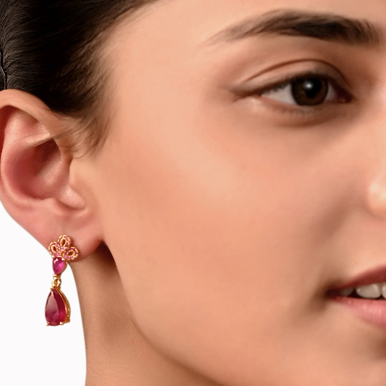 Teardrop Pink Stone Earrings - Image 2