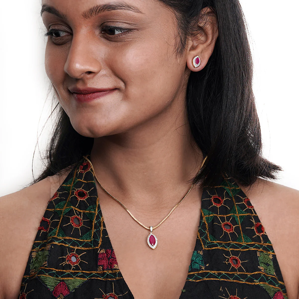 Teardrop Shaped Gold Plated Stud Earrings - Image 2
