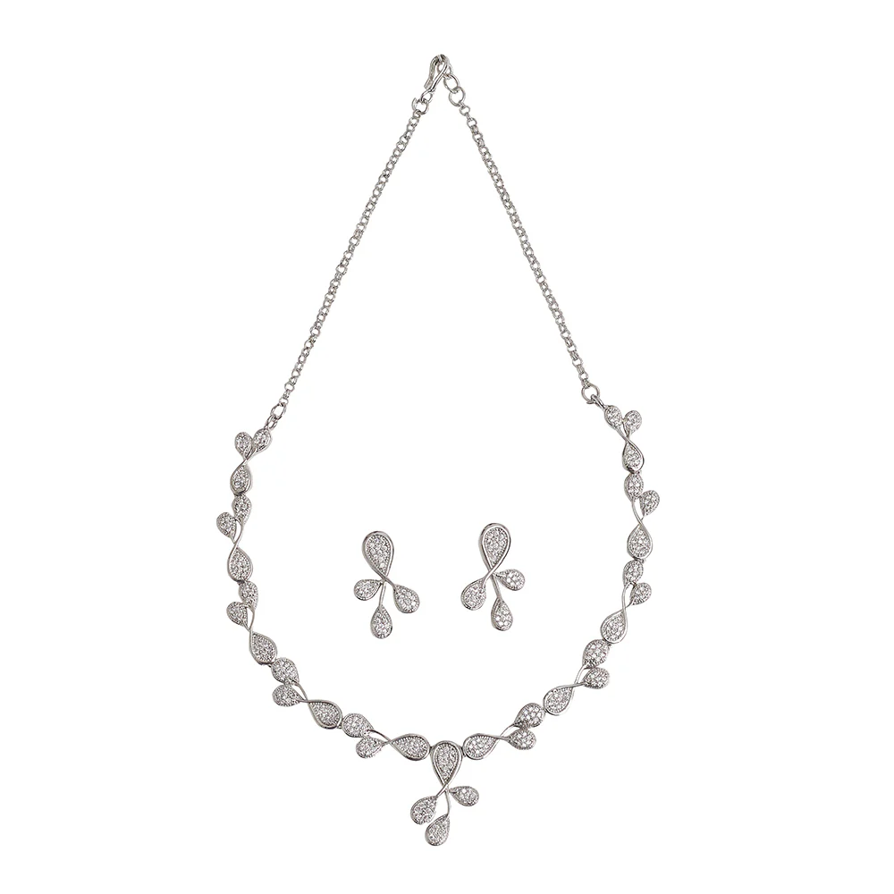 Teardrop Silver Plated Zircons Embellished Jewellery Set - Image 3