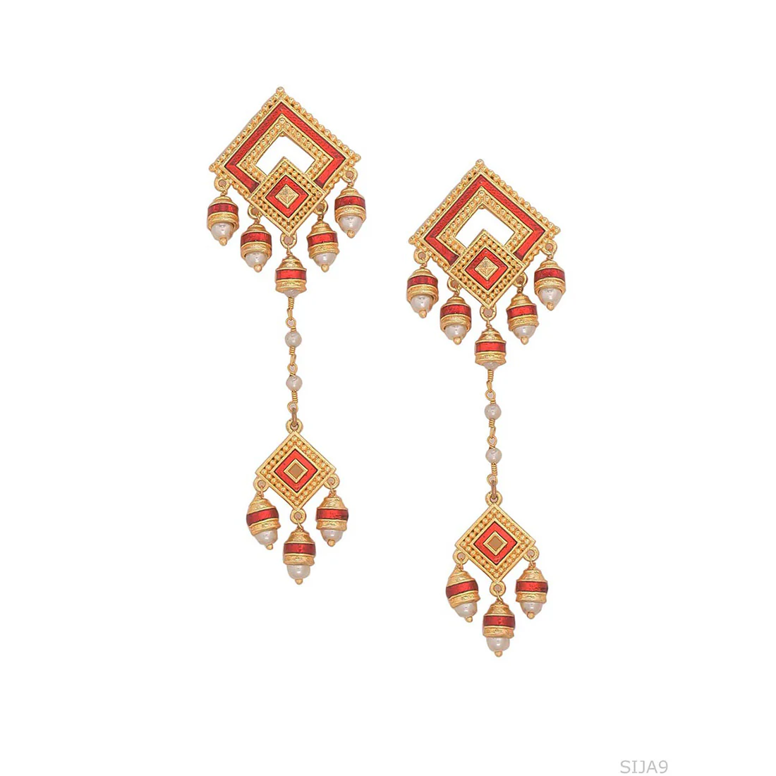 Temple Bell Enamel and Faux Pearls Earrings - Image 3