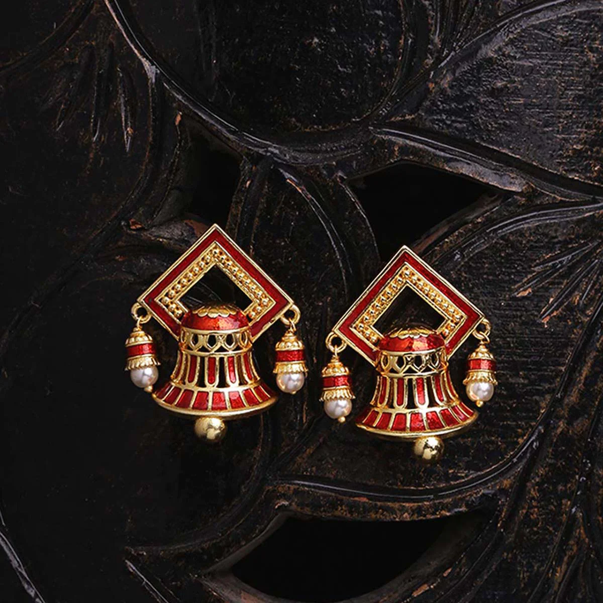 Temple Bell Enamel Embellished Earrings