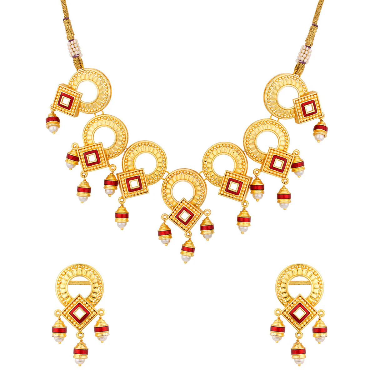 Temple Bell Faux Pearls Embellished Necklace Set - Image 3