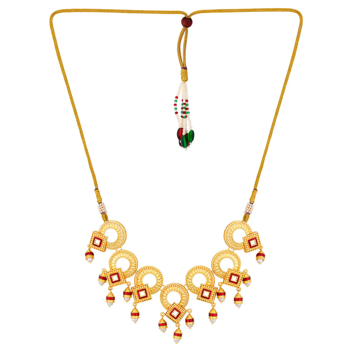 Temple Bell Faux Pearls Embellished Necklace Set - Image 4