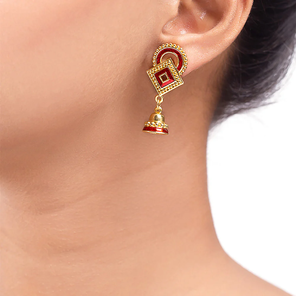Temple Bell Rangoli Inspired Earrings - Image 2