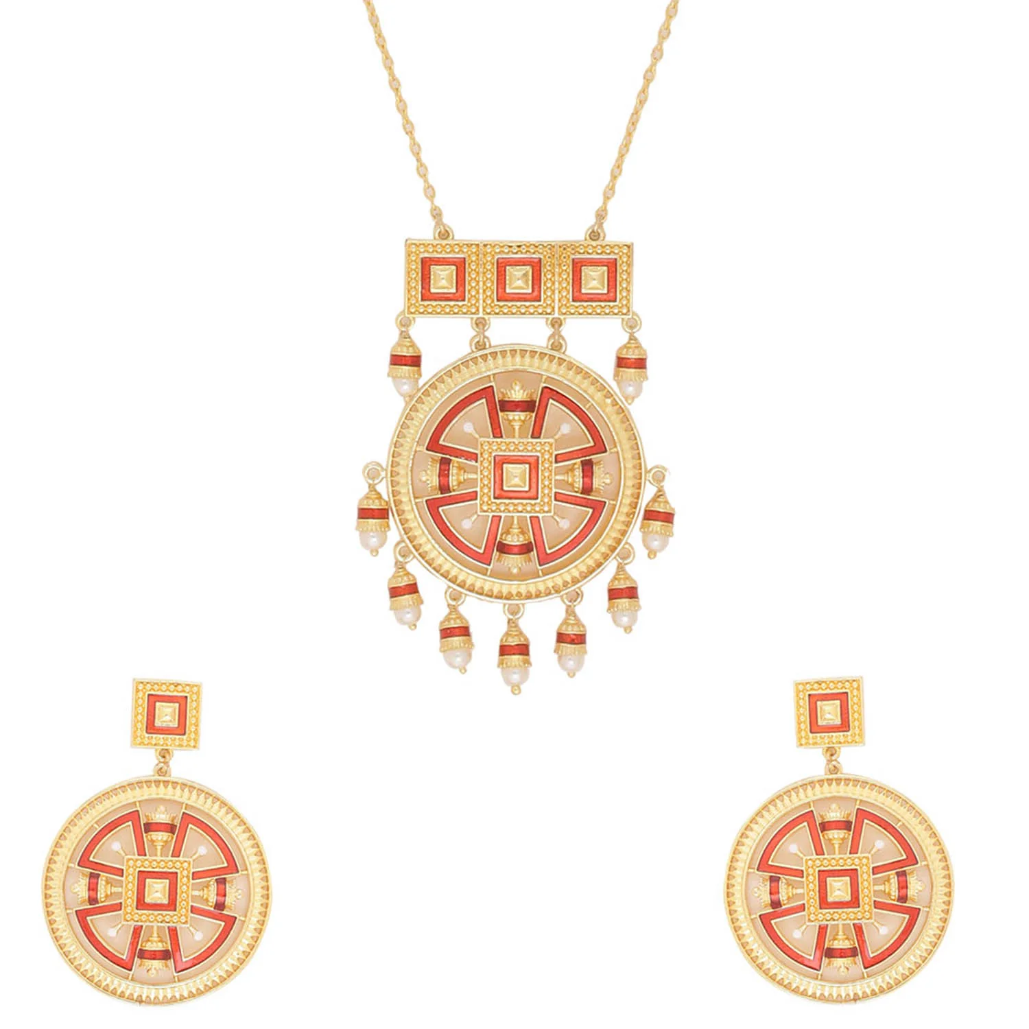 Temple Bell Rangoli Inspired Necklace Set - Image 2