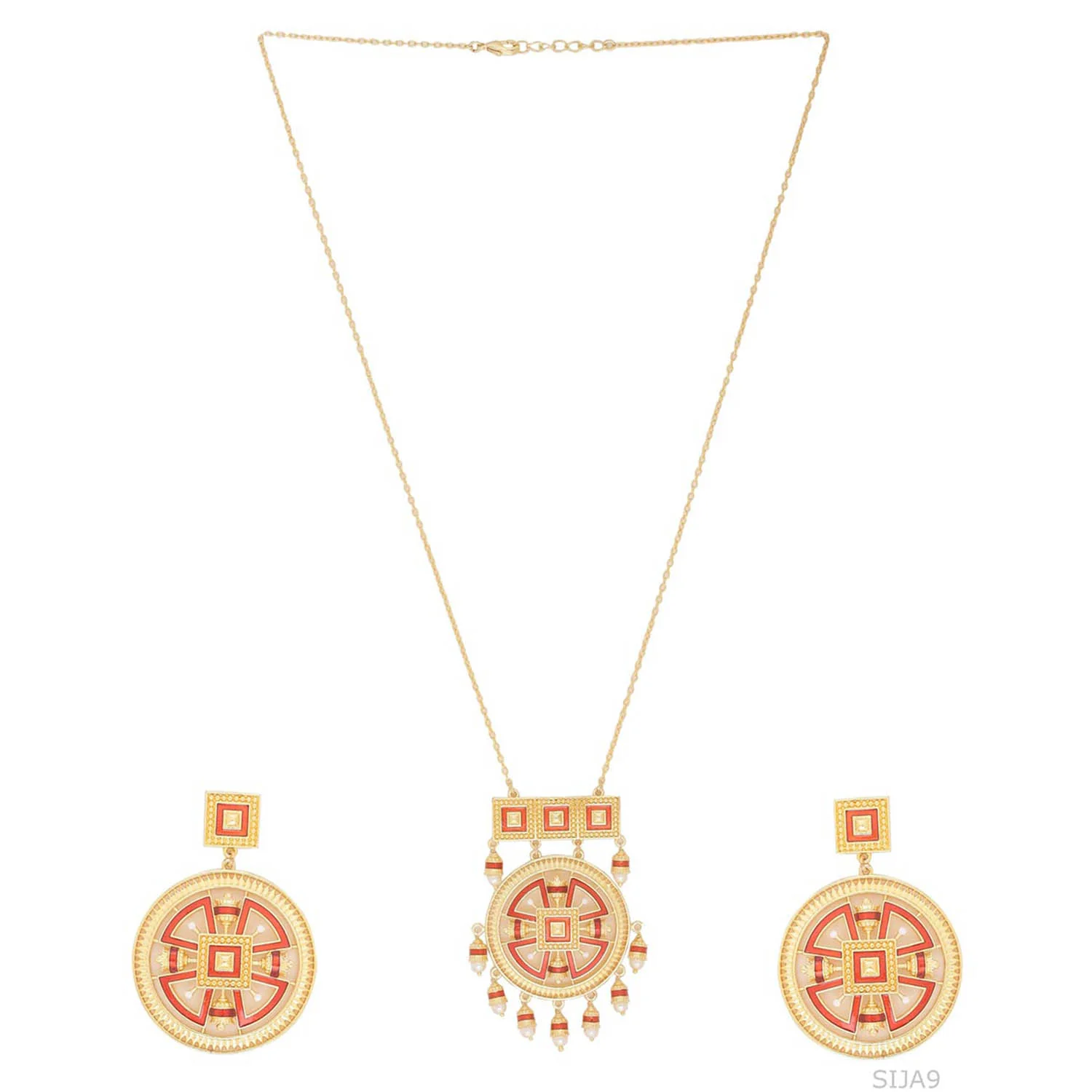 Temple Bell Rangoli Inspired Necklace Set - Image 3