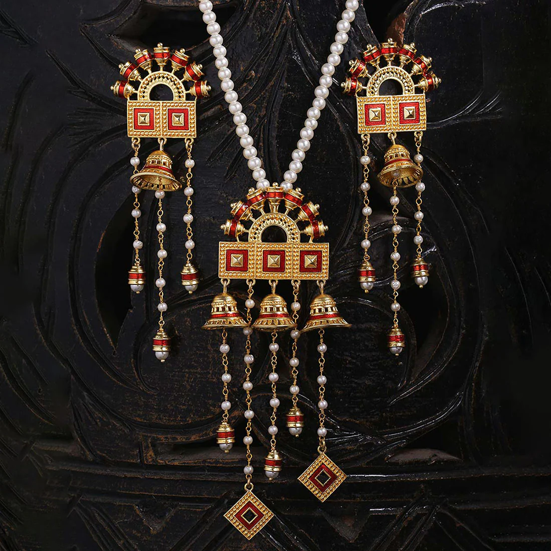 Temple Bell Tassels Drop Necklace Set