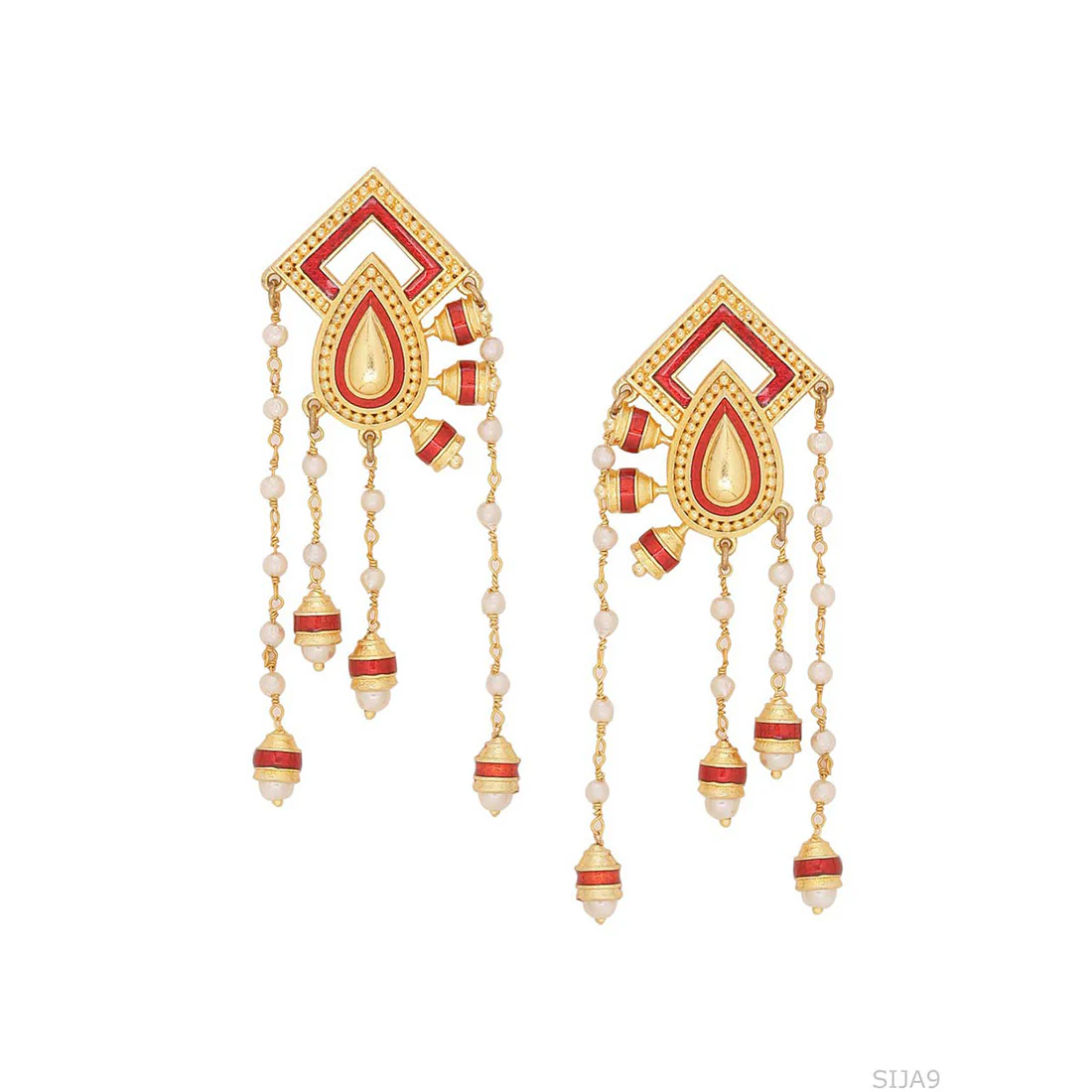 Temple Bell Tassels Faux Pearls Earrings - Image 3
