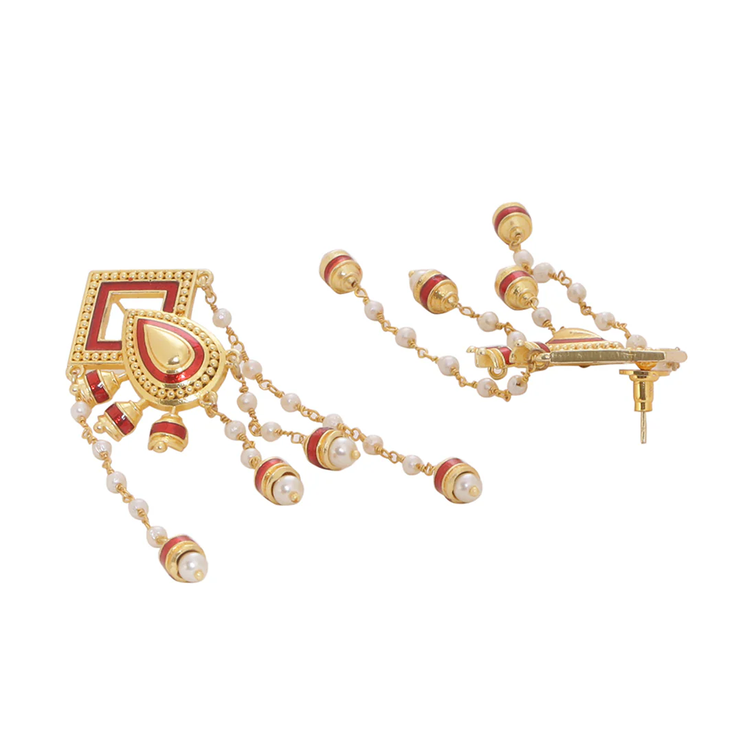 Temple Bell Tassels Faux Pearls Earrings - Image 4