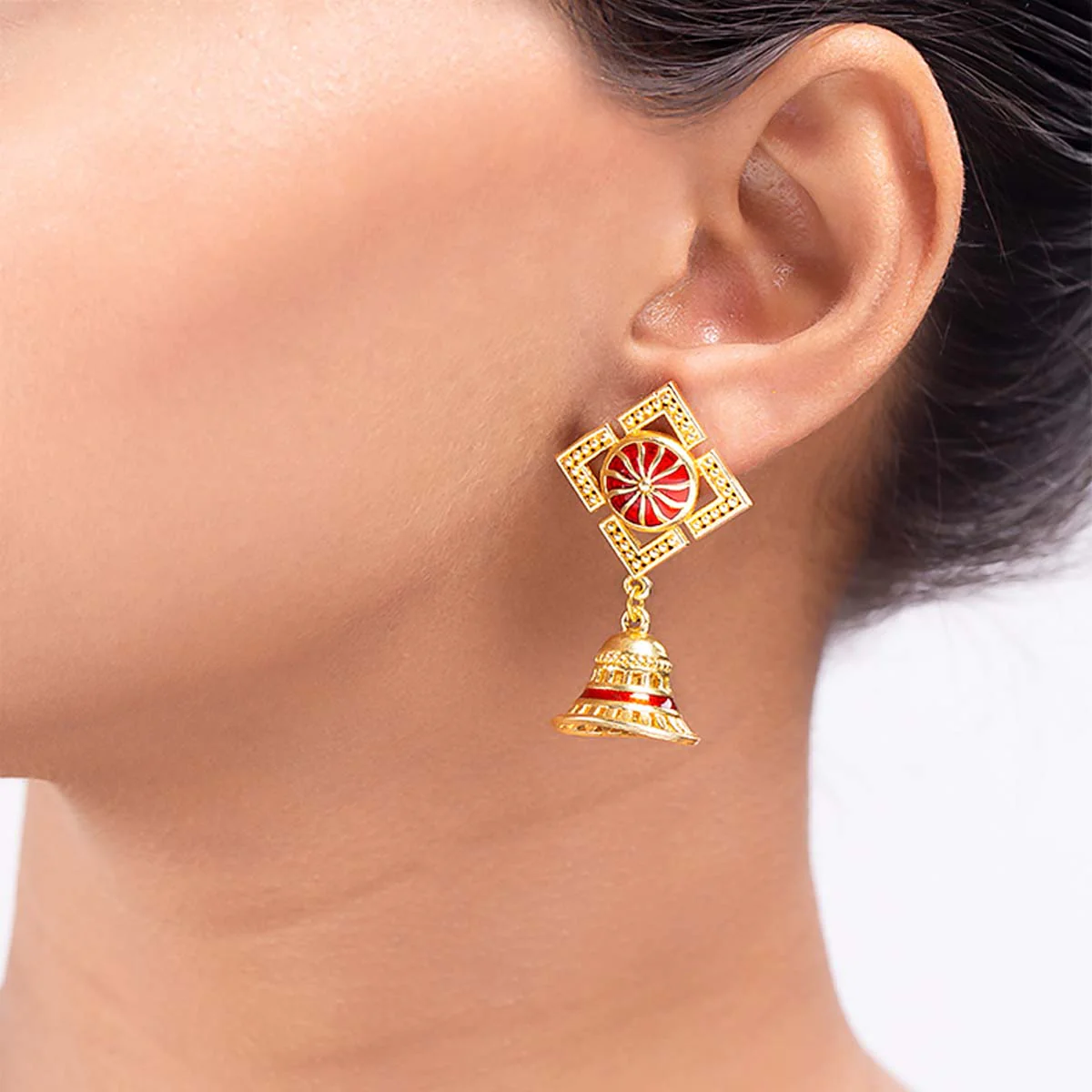 Temple Bell Tiny Jhumka Earrings - Image 2