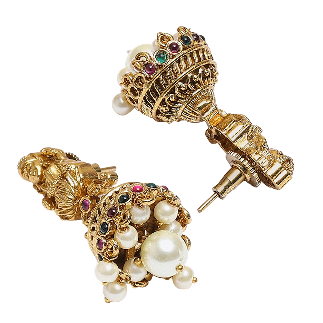 Temple Design Goddess Motifs Faux Pearls Brass Gold Plated Jewellery Set - Image 6