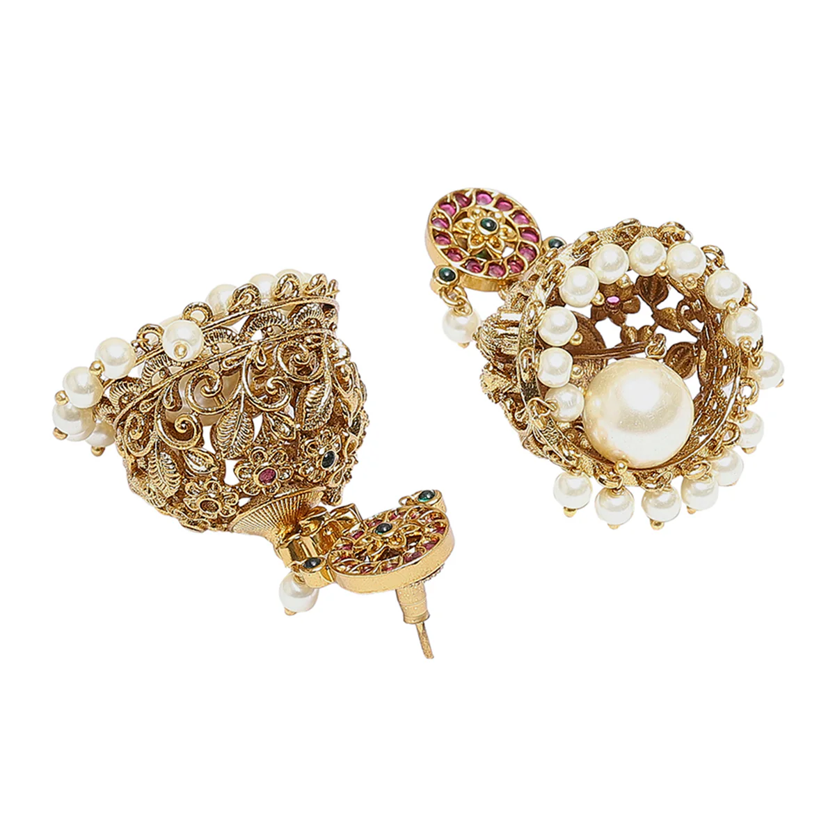 Temple Inspired Faux Pearls and CZ Gems Brass Gold Plated Jewellery Set - Image 6
