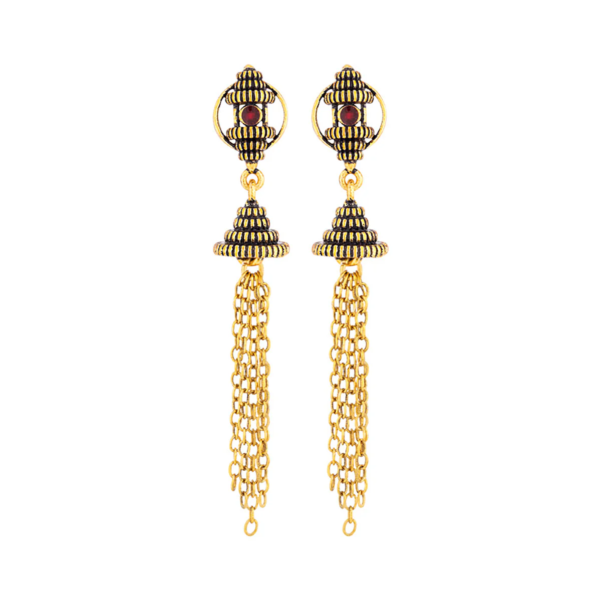 Temple of Love Tassels Drop Brass Earrings - Image 3