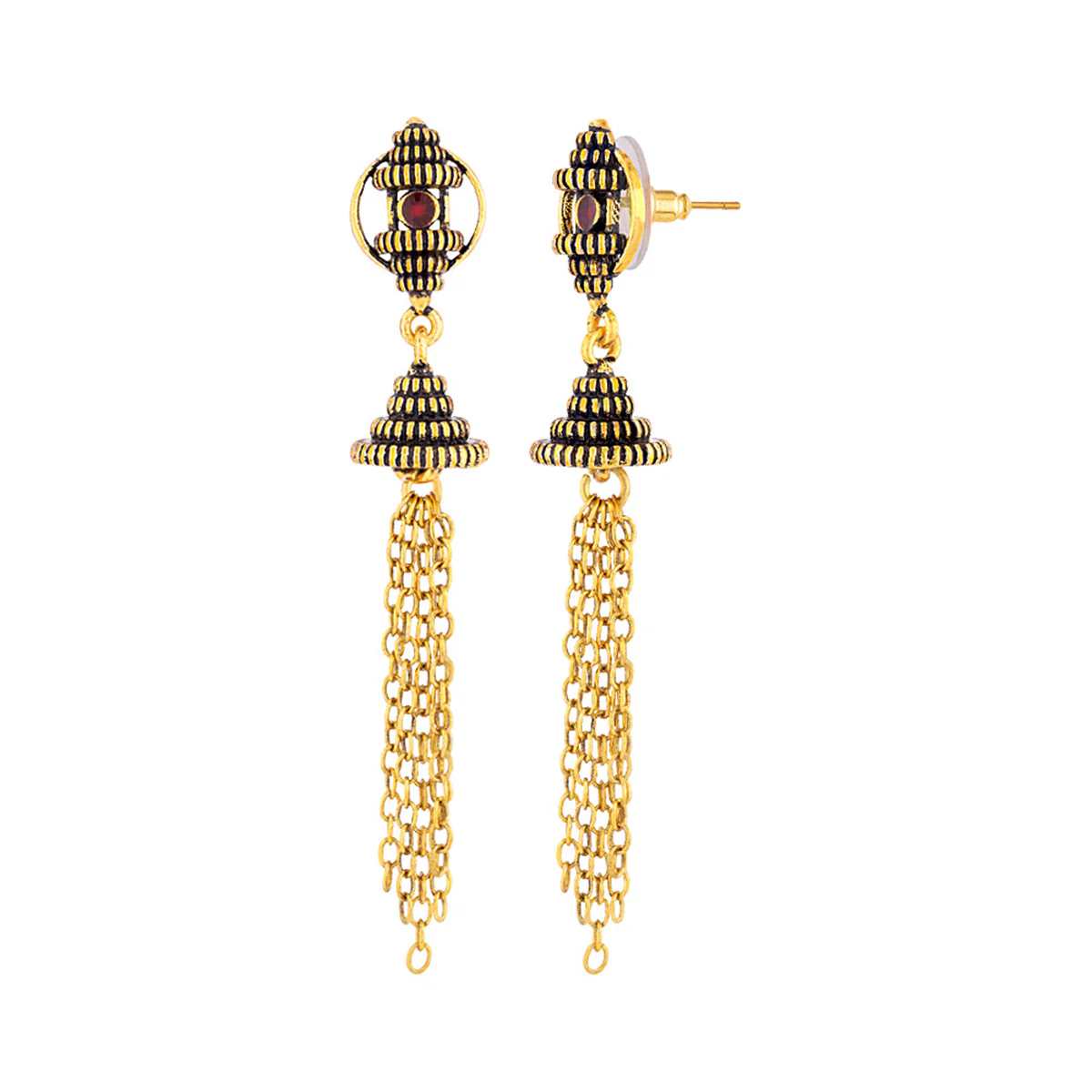 Temple of Love Tassels Drop Brass Earrings - Image 4