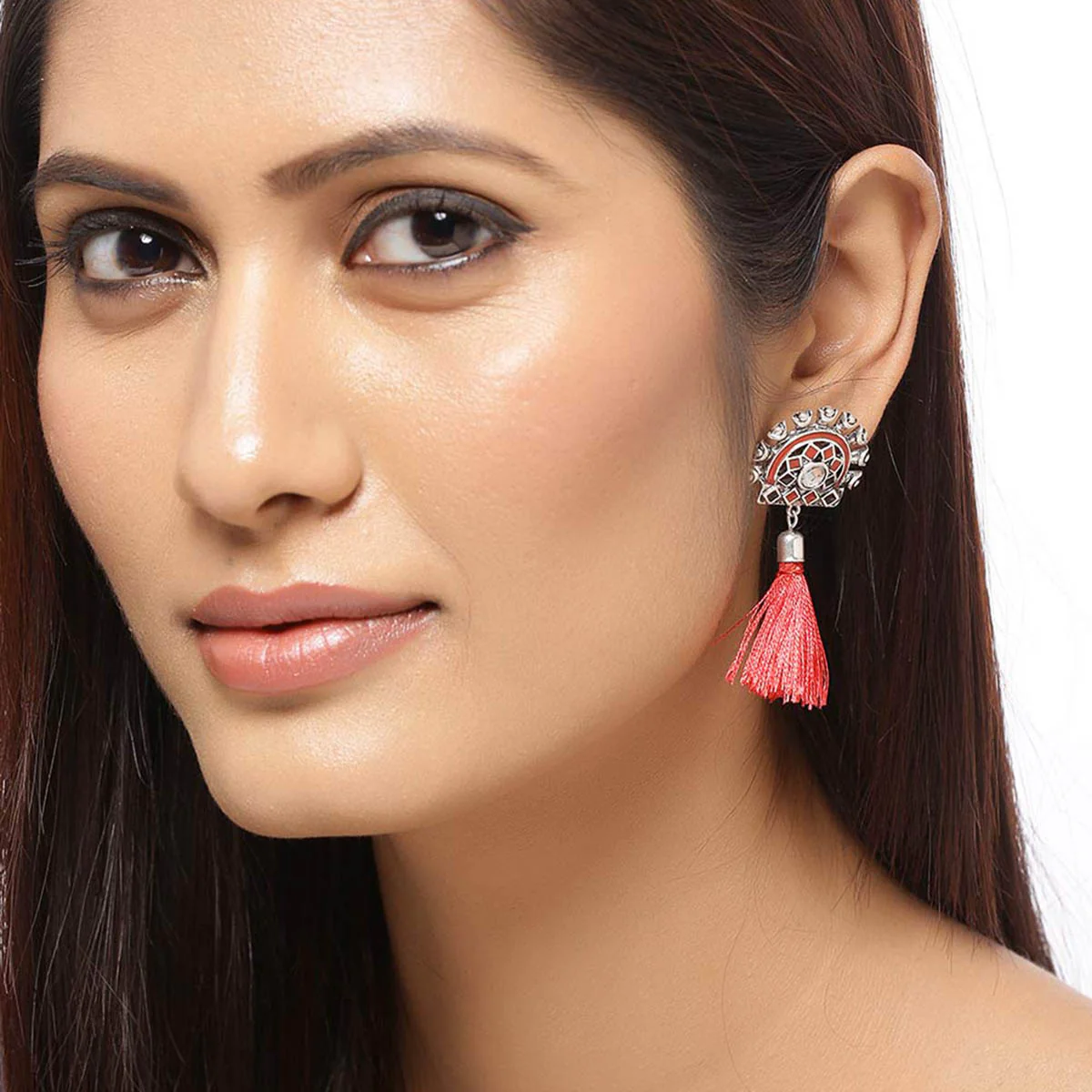 Theyyam Red Tassels Drop Earrings - Image 2