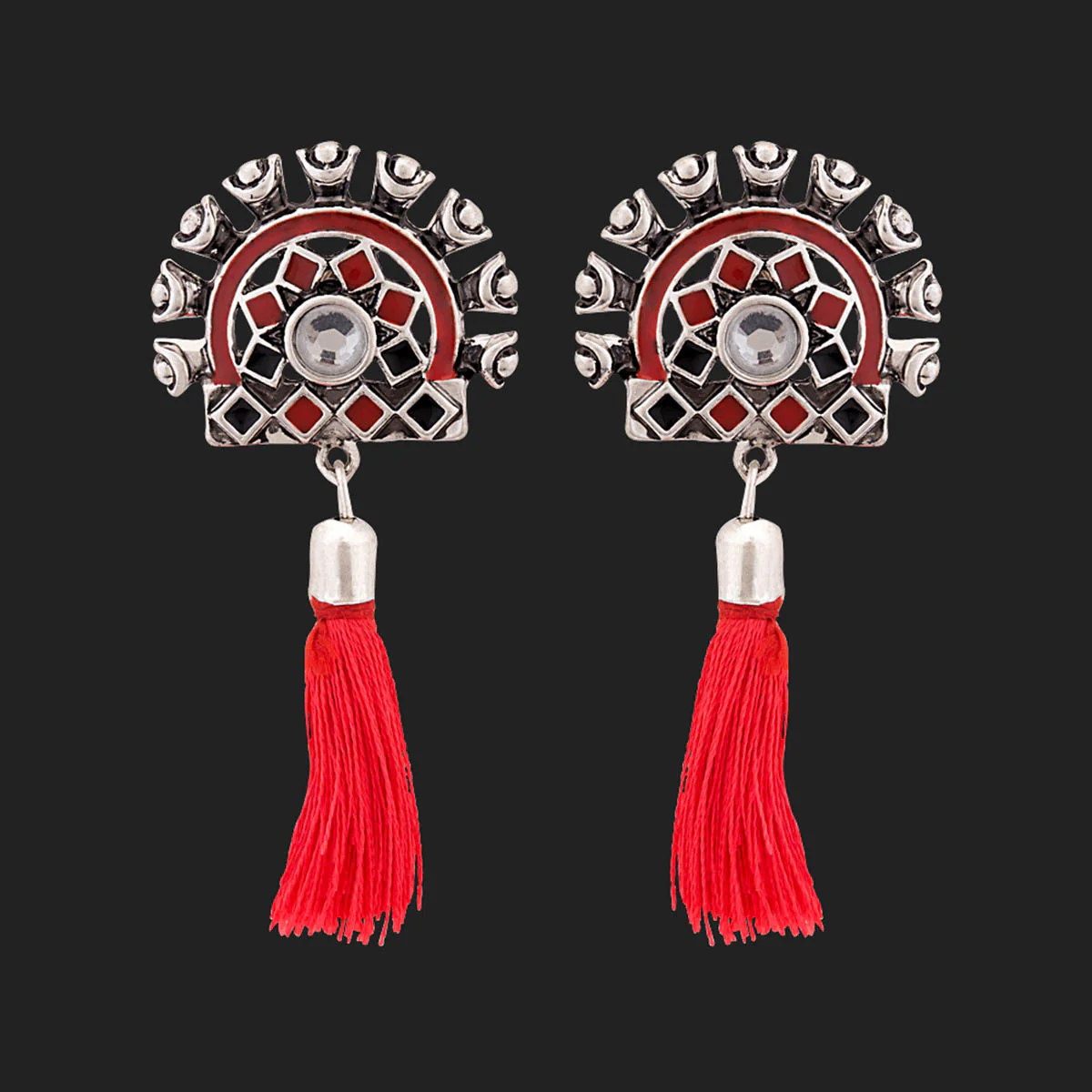 Theyyam Red Tassels Drop Earrings - Image 3