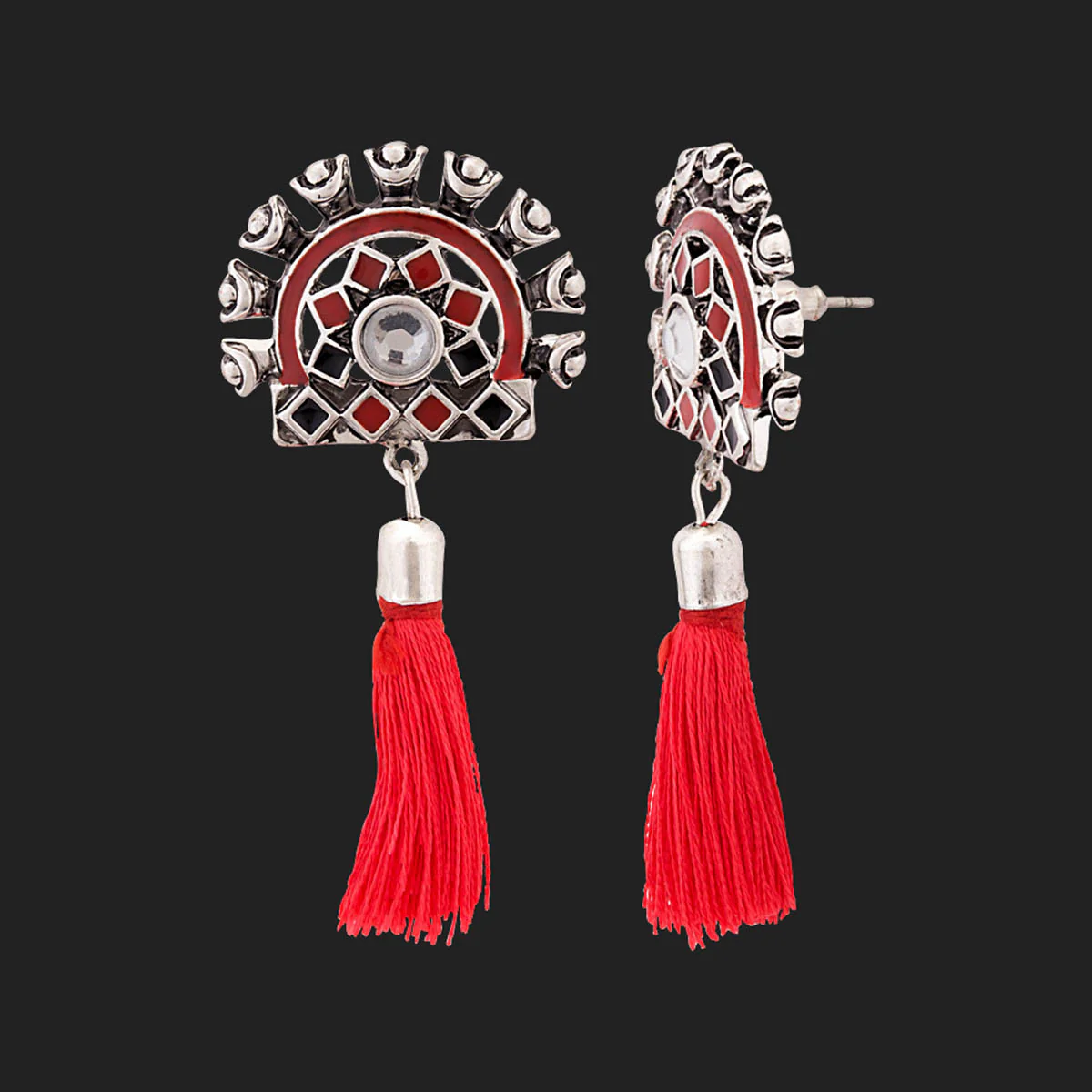 Theyyam Red Tassels Drop Earrings - Image 4