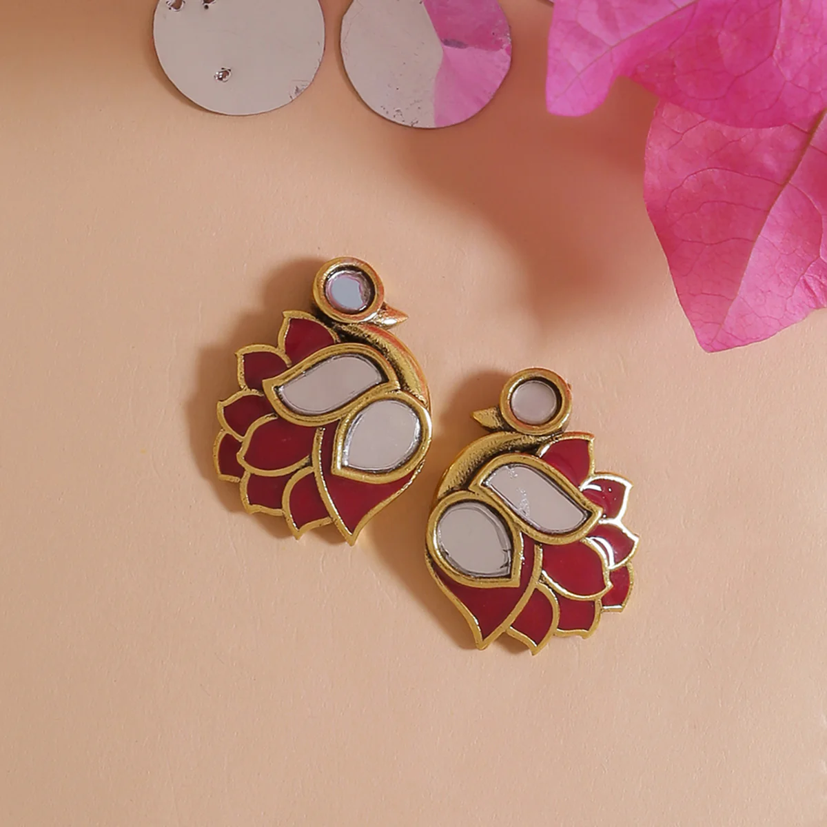 Thikri Enameled Bird Motif Earrings