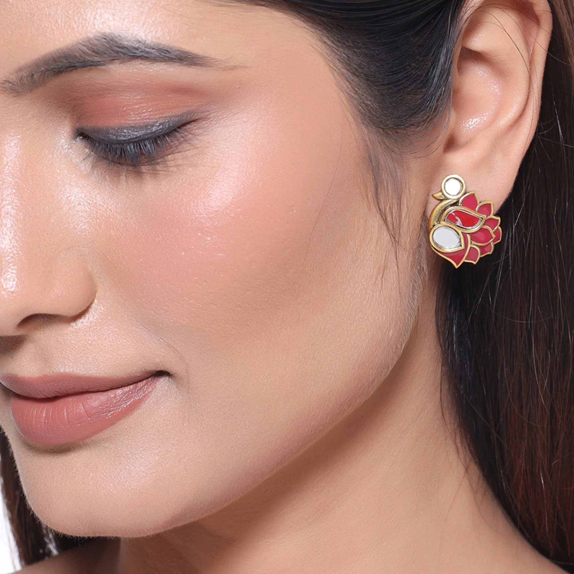 Thikri Enameled Bird Motif Earrings - Image 2