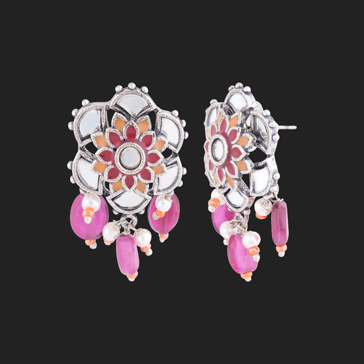 Thikri Enameled Floral Motifs Necklace Set - Image 5