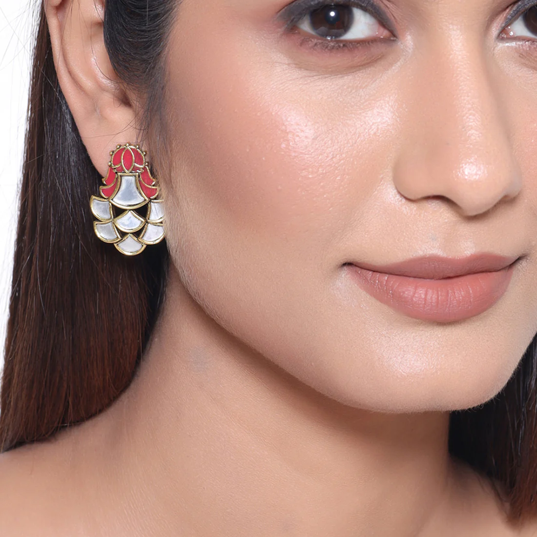 Thikri Enameled Mirror Details Earrings - Image 2