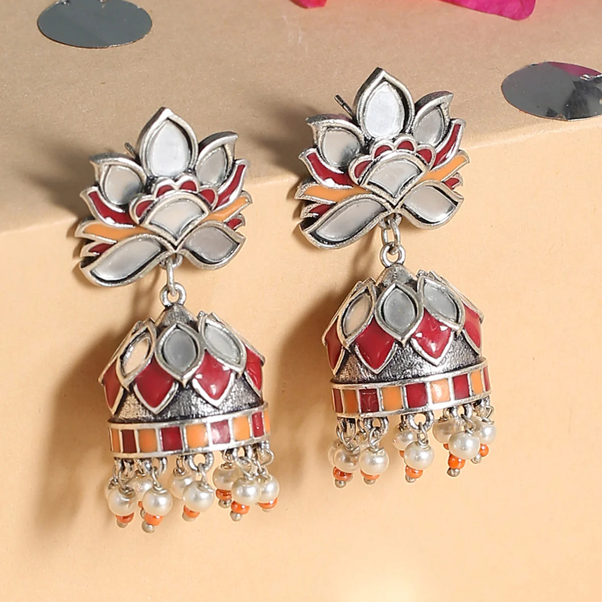 Thikri Floral Motif Jhumka Drop Earrings