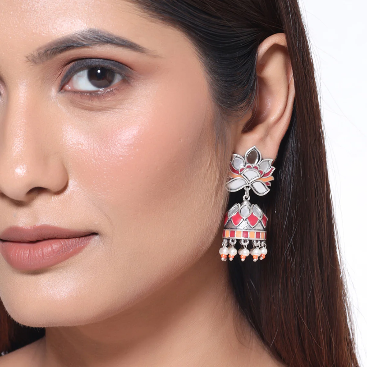 Thikri Floral Motif Jhumka Drop Earrings - Image 2