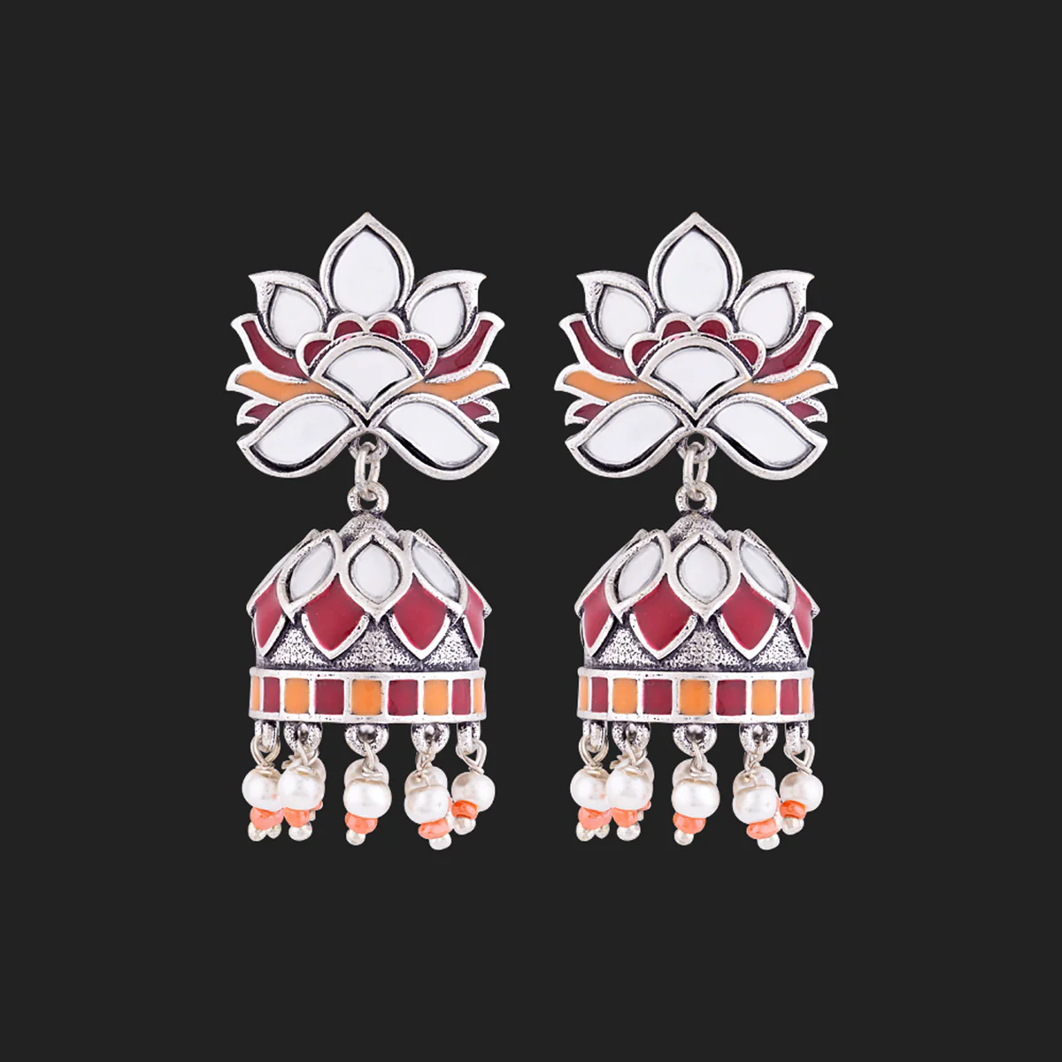 Thikri Floral Motif Jhumka Drop Earrings - Image 3