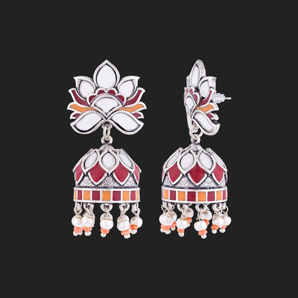 Thikri Floral Motif Jhumka Drop Earrings - Image 4