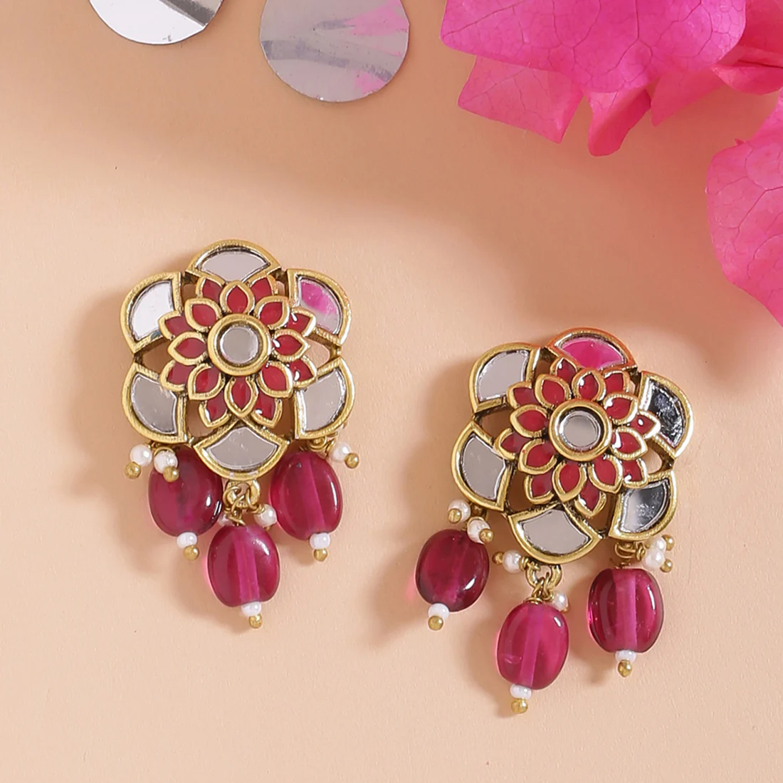 Thikri Floral Motif Stud Earrings