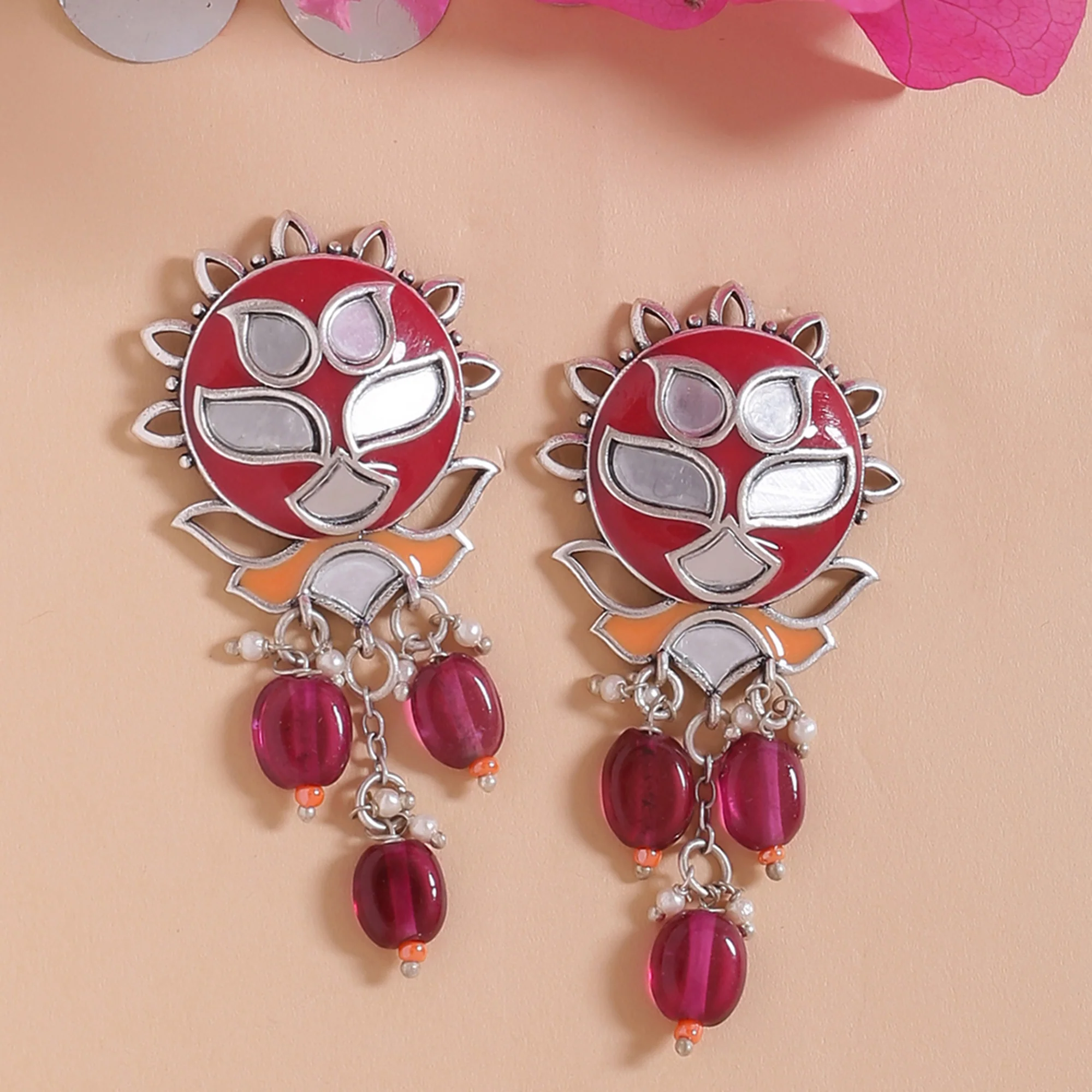 Thikri Floral Motifs Drop Earrings