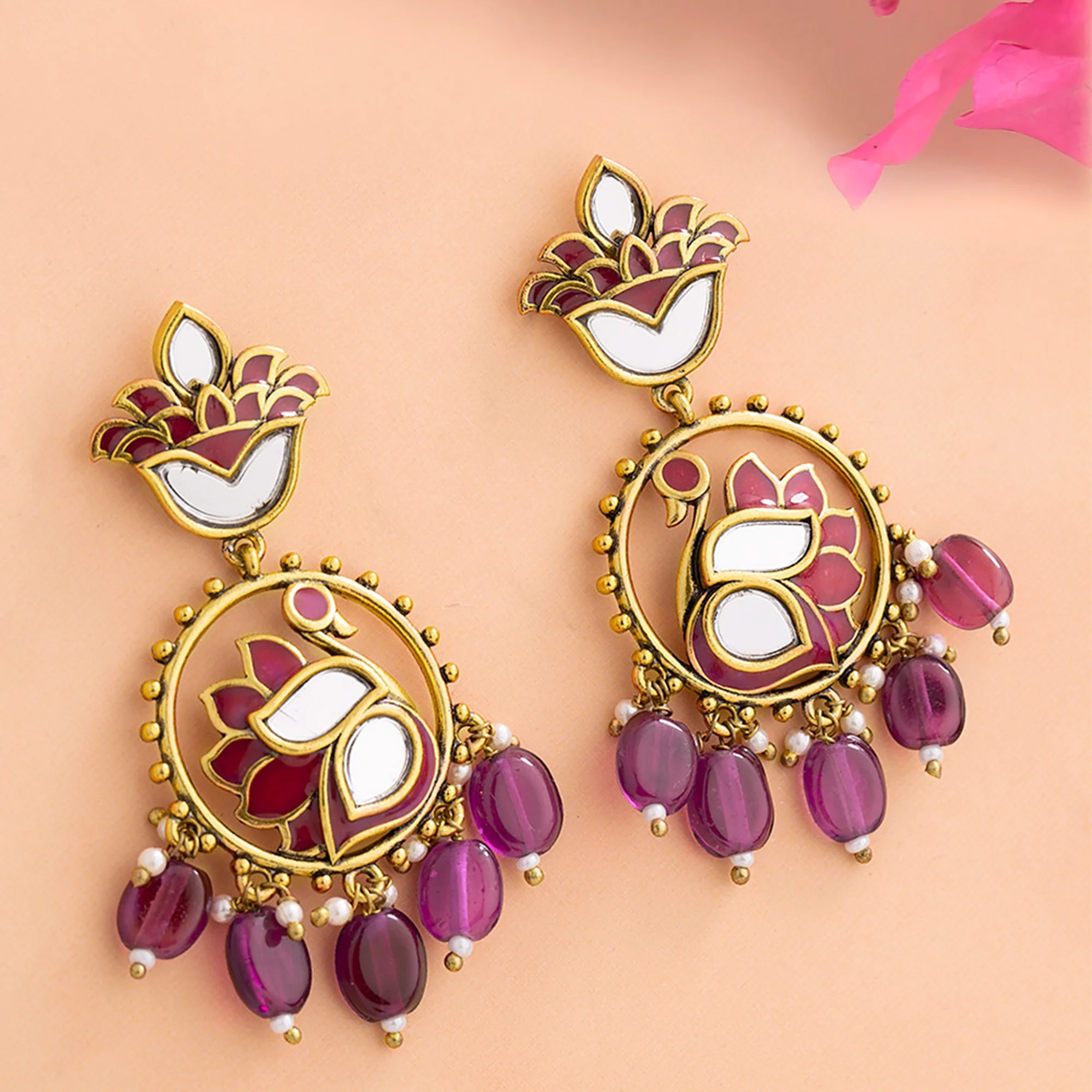 Thikri Floral Motifs Drop Earrings