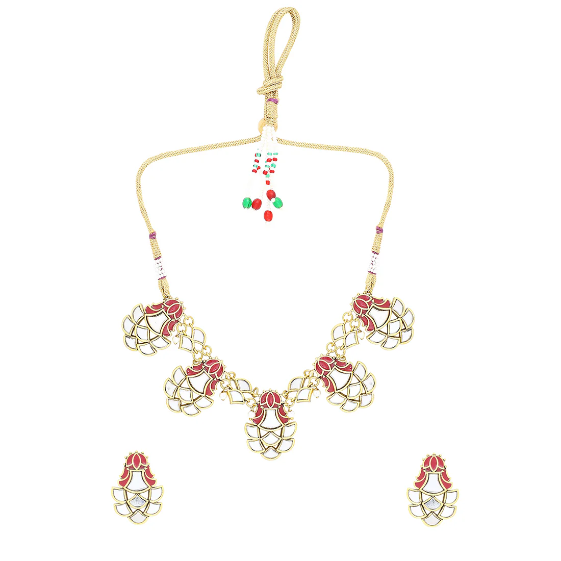 Thikri Gold Plated Mirrored Choker Necklace Set - Image 4