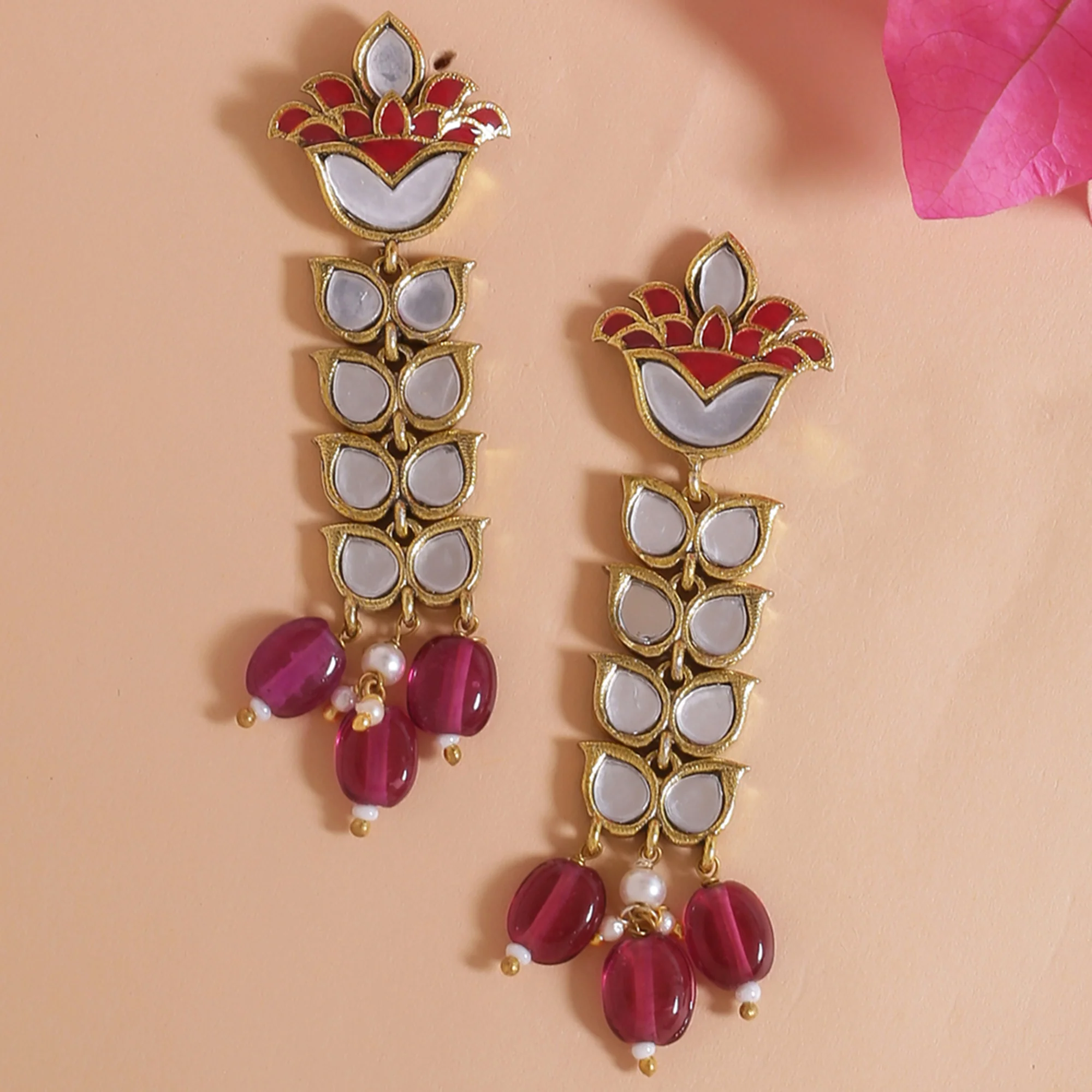 Thikri Gold Plated Petals Motifs Long Earrings