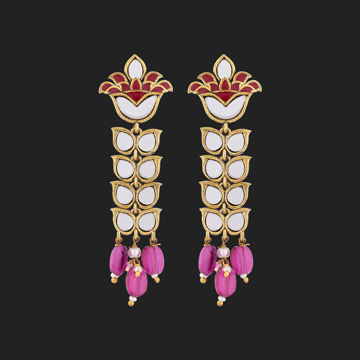 Thikri Gold Plated Petals Motifs Long Earrings - Image 3