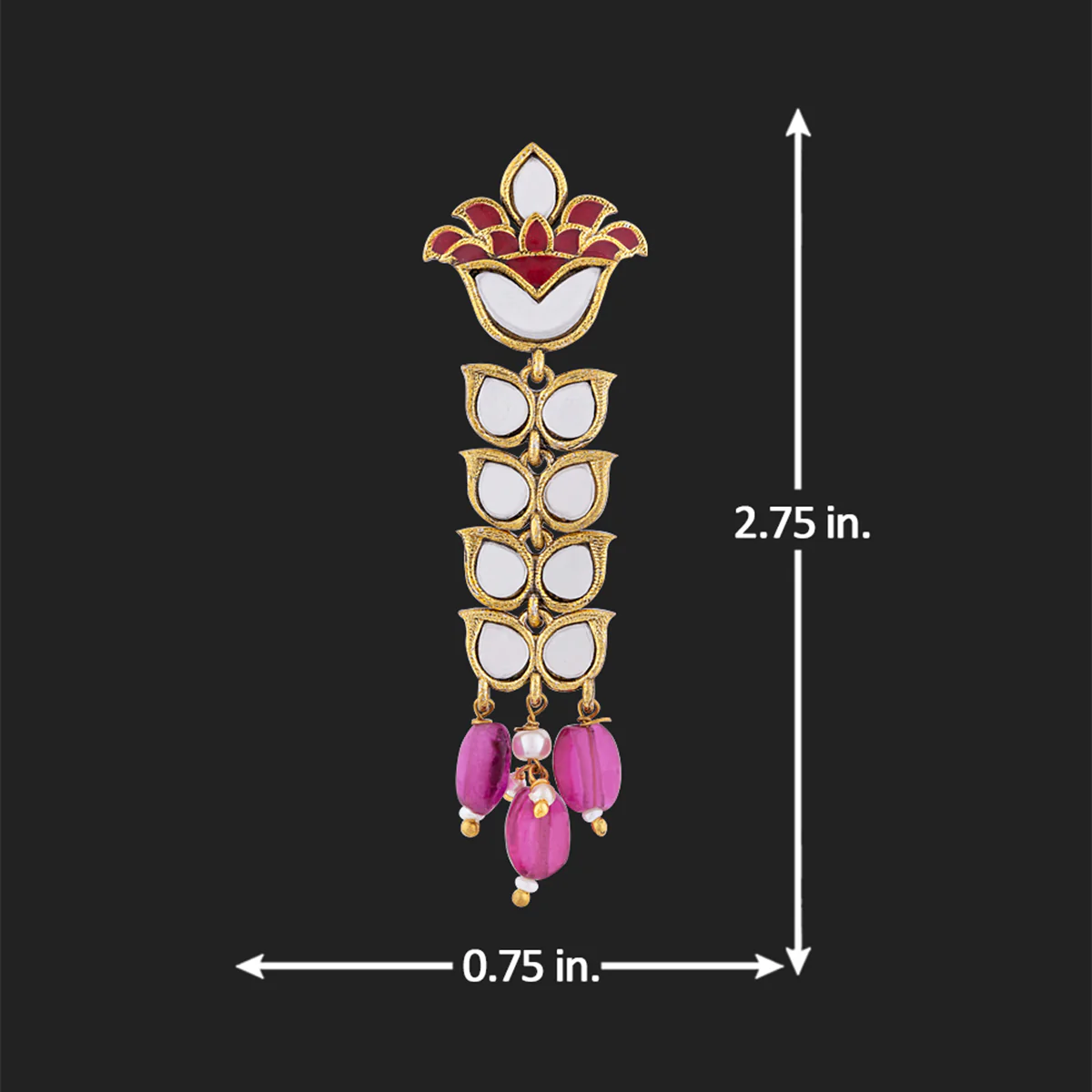 Thikri Gold Plated Petals Motifs Long Earrings - Image 5