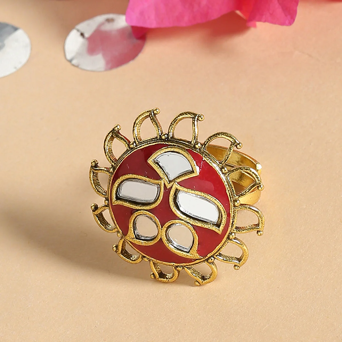 Thikri Gold Tone Floral Statement Ring