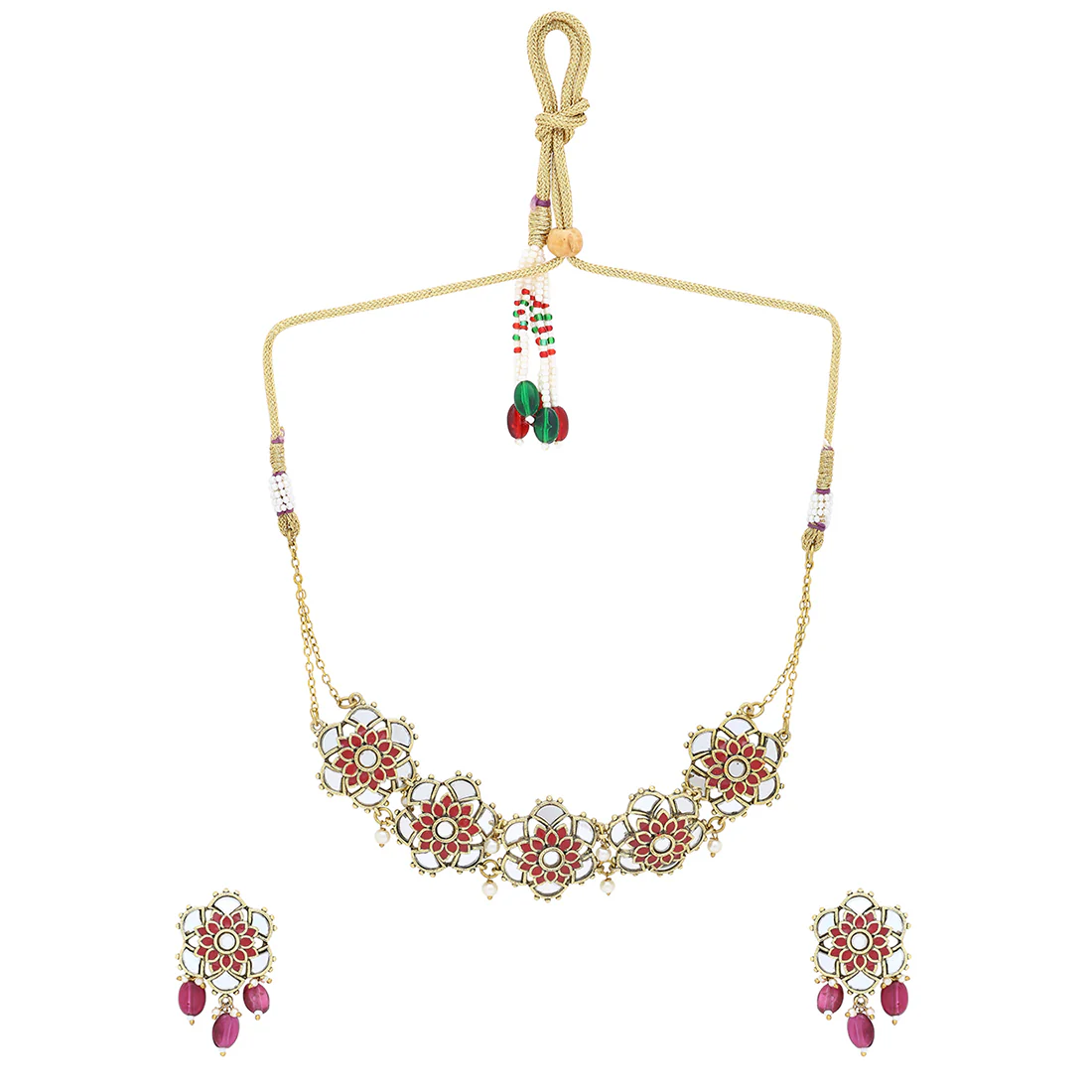 Thikri Jadau Style Necklace Set - Image 3