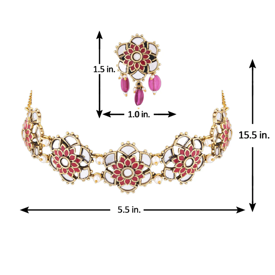 Thikri Jadau Style Necklace Set - Image 6