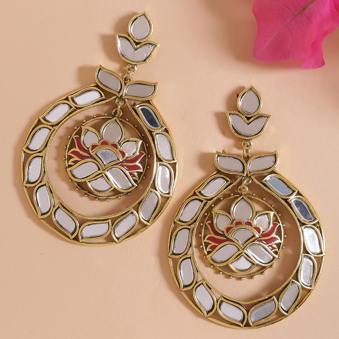 Thikri Mirror Work Chandbali Earrings