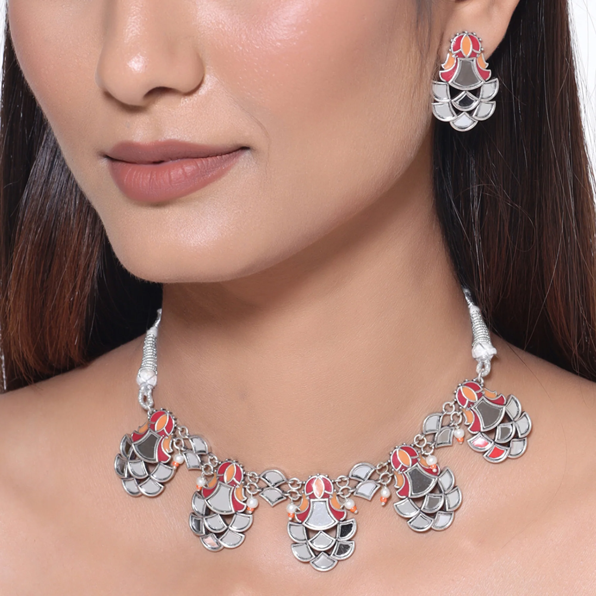 Thikri Mirrored Choker Necklace Set - Image 2