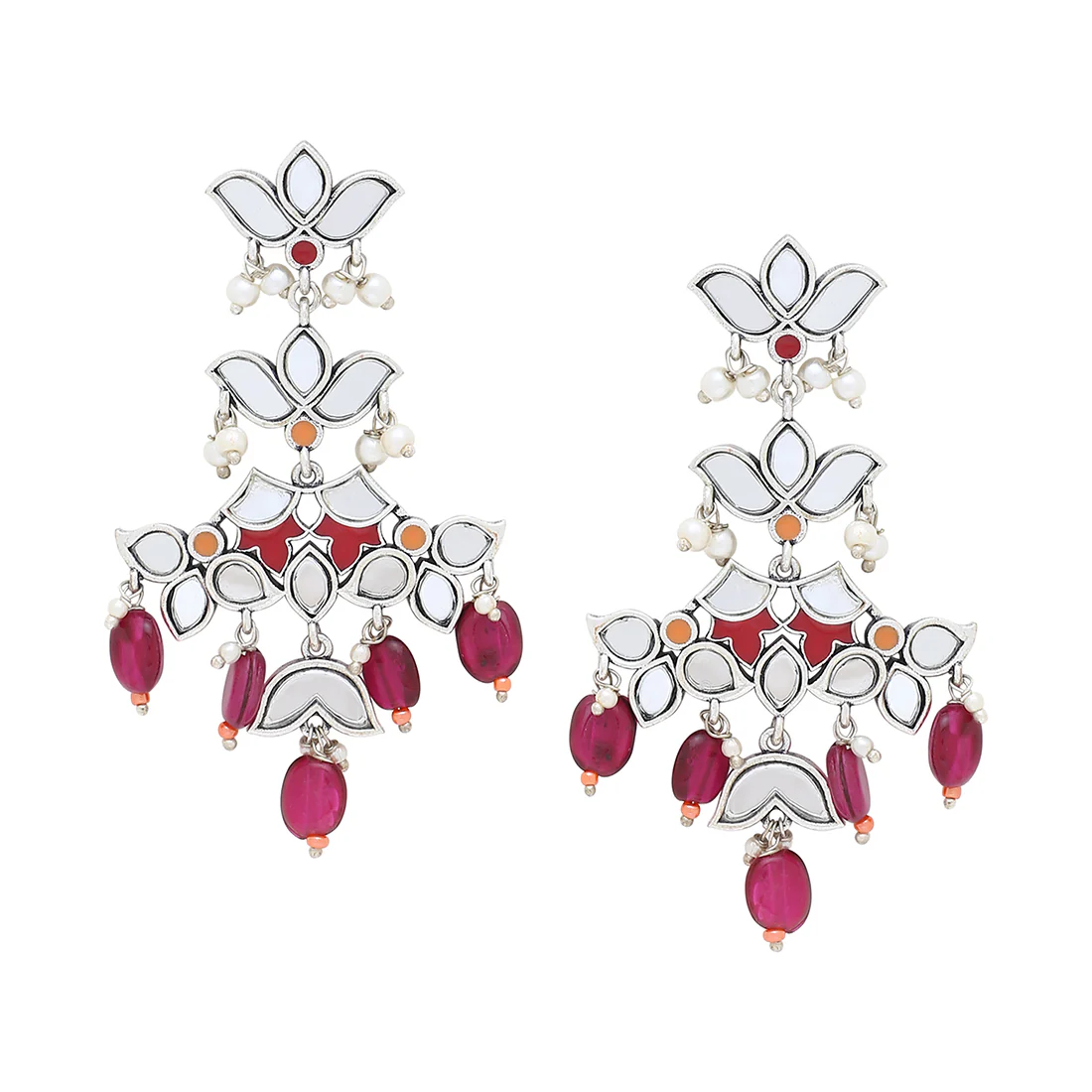 Thikri Silver Plated Floral Drop Earrings - Image 3
