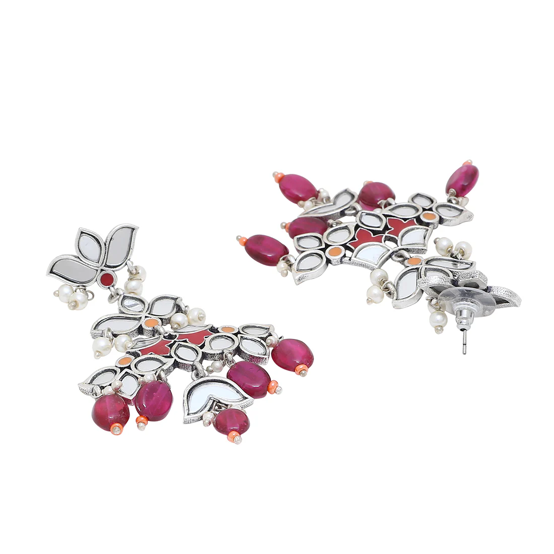 Thikri Silver Plated Floral Drop Earrings - Image 4