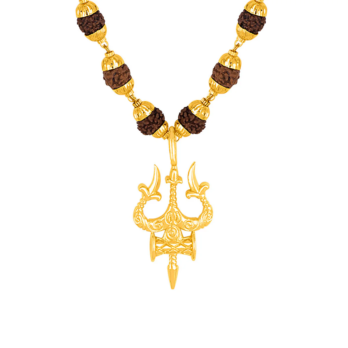 Timeless Gold Plated Mahadev Trishul Rudraksha Beaded Necklace